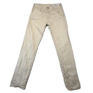Benzak Blue Selvedge Linen Pants 29x33 Tan BC-01 Tapered Chino Preppy Minimalist